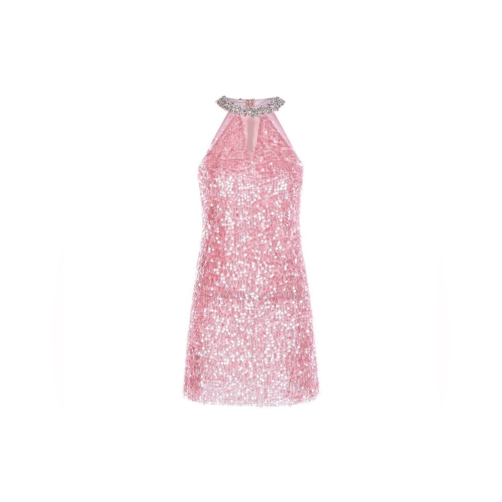 Wardrobes by Chen Luxury Halter Pink Sequin Short cocktail Dress Limmi Sz M - Picture 3 of 9